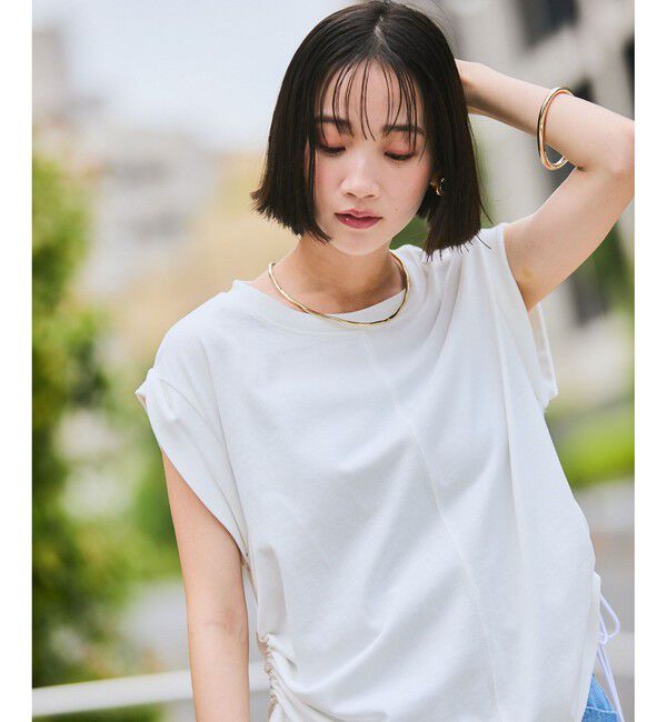 VIS「【WEB限定】サイドドロストシャーリングカットソー」|Tシャツ・カットソー|