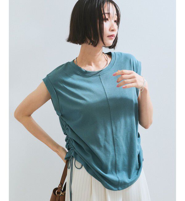 VIS「【WEB限定】サイドドロストシャーリングカットソー」|Tシャツ・カットソー|ブルー系(45)