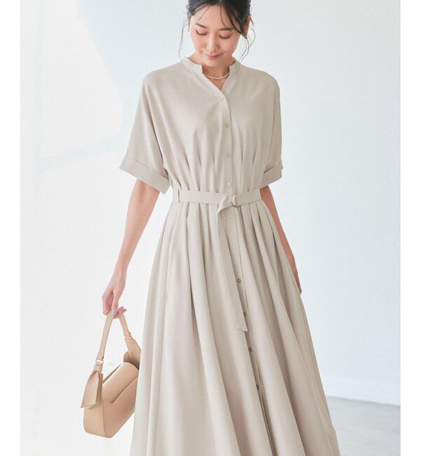 Rope&rsquo;Picnic「【3サイズ展開】シャツコンシャス半袖ワンピース」|ワンピース|ベージュ