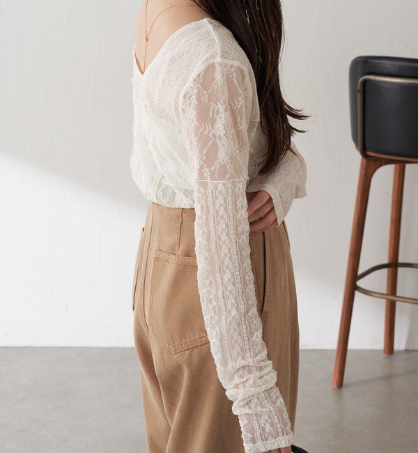  「QanosレースパッチワークロンT」|Tシャツ・カットソー|