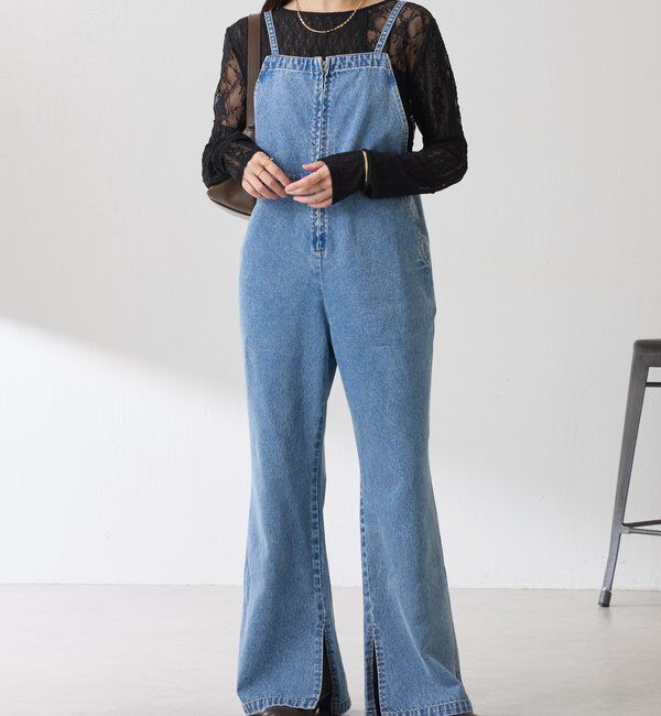  「Q.anos フレアデニムロンパース」|デニム|