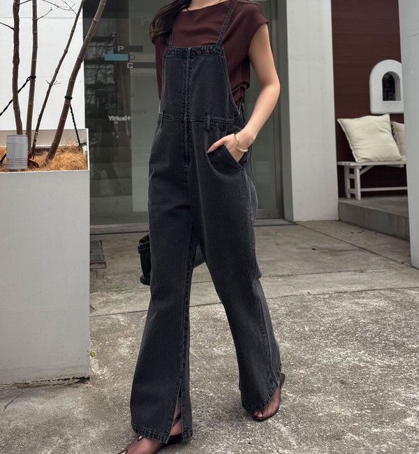  「Q.anos フレアデニムロンパース」|デニム|