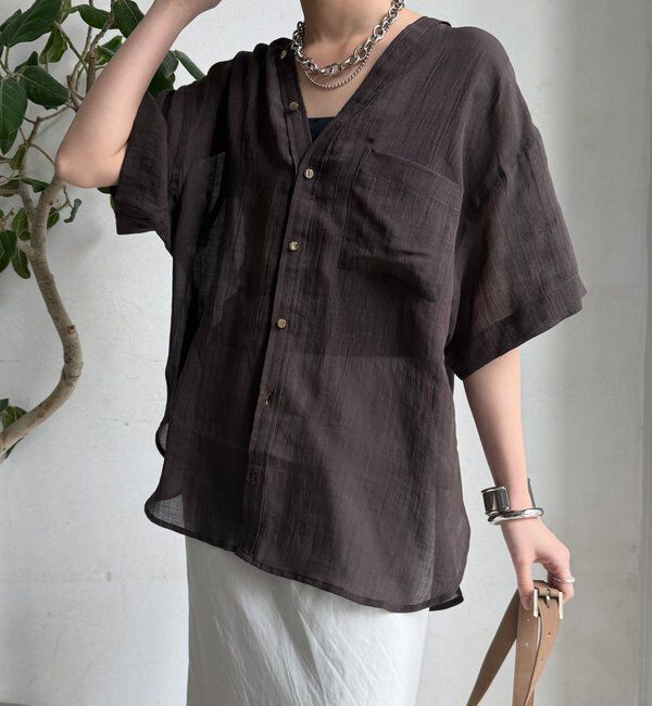  「リヨセルリネン半袖VVシャツ」|シャツ・ブラウス|