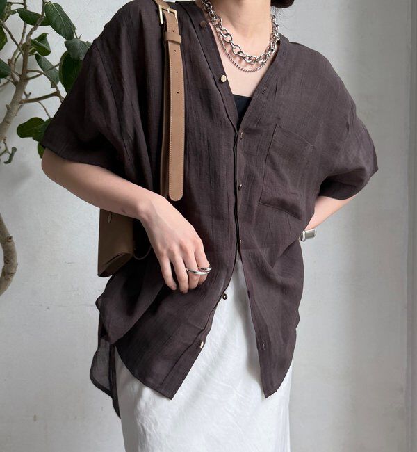  「リヨセルリネン半袖VVシャツ」|シャツ・ブラウス|