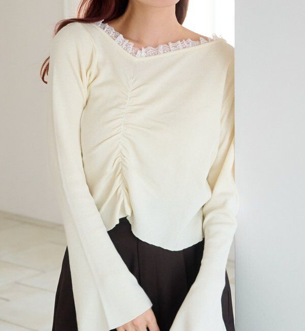  「【4色展開】レースシャーリングニット」|ニット・セーター|アイボリー
