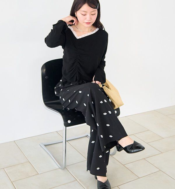  「【4色展開】レースシャーリングニット」|ニット・セーター|