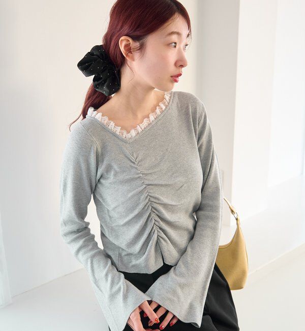  「【4色展開】レースシャーリングニット」|ニット・セーター|