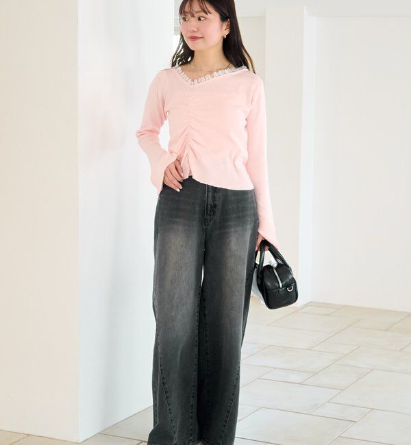  「【2サイズ展開/低身長サイズ/ウエスト調節可】カーブステッチデニム」|デニム|