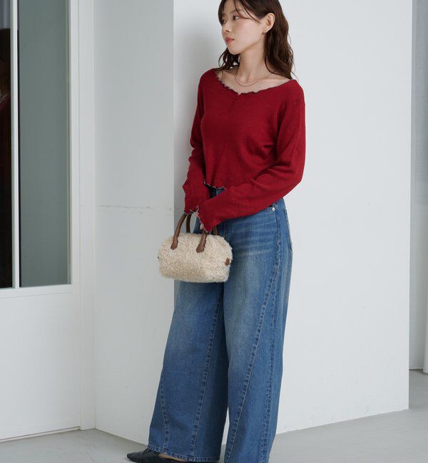  「【2サイズ展開/低身長サイズ/ウエスト調節可】カーブステッチデニム」|デニム|