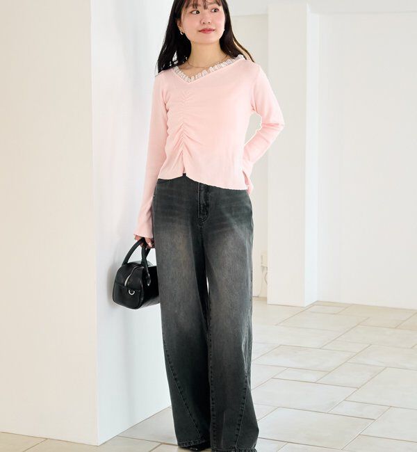  「【2サイズ展開/低身長サイズ/ウエスト調節可】カーブステッチデニム」|デニム|