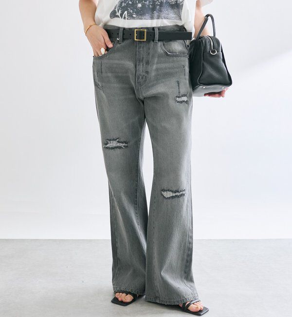  「【MONN.:.(モン)】セミフレアリペアデニム」|デニム|