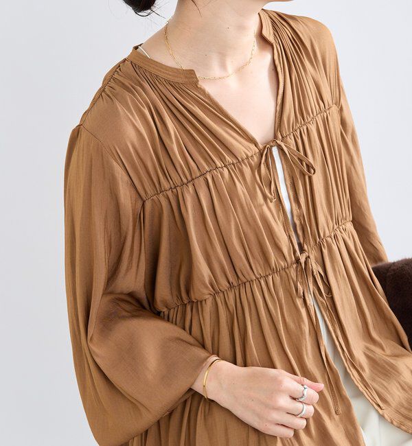  「【2WAY仕様】ギャザーストリングツイルブラウス」|シャツ・ブラウス|