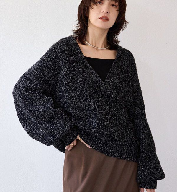  「【抜け感のある着こなしに】メランジスキッパーニット」|ニット・セーター|ブラック
