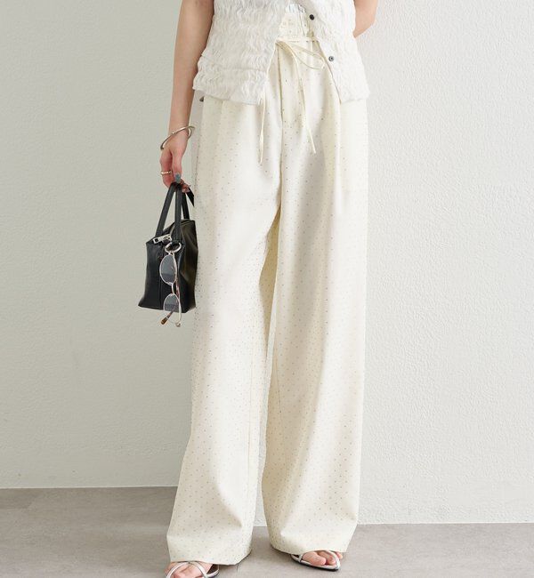  「ラインストーンWベルトパンツ」|チノ|アイボリー