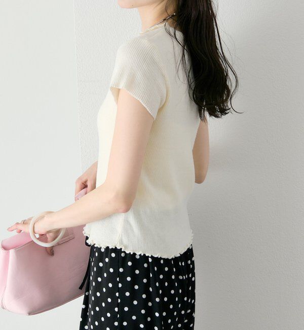  「レースドッキング半袖ニットカーディガン」|カーディガン|