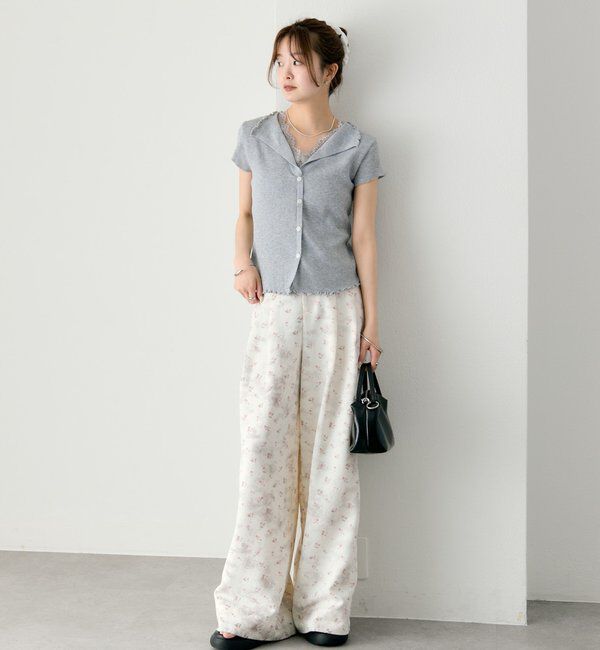  「レースドッキング半袖ニットカーディガン」|カーディガン|