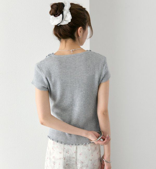  「レースドッキング半袖ニットカーディガン」|カーディガン|