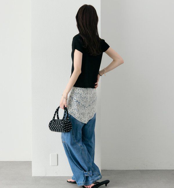  「レースドッキング半袖ニットカーディガン」|カーディガン|