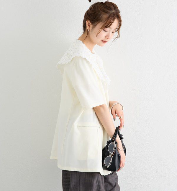 「レース付け襟半袖ジャケット」|テーラードジャケット|