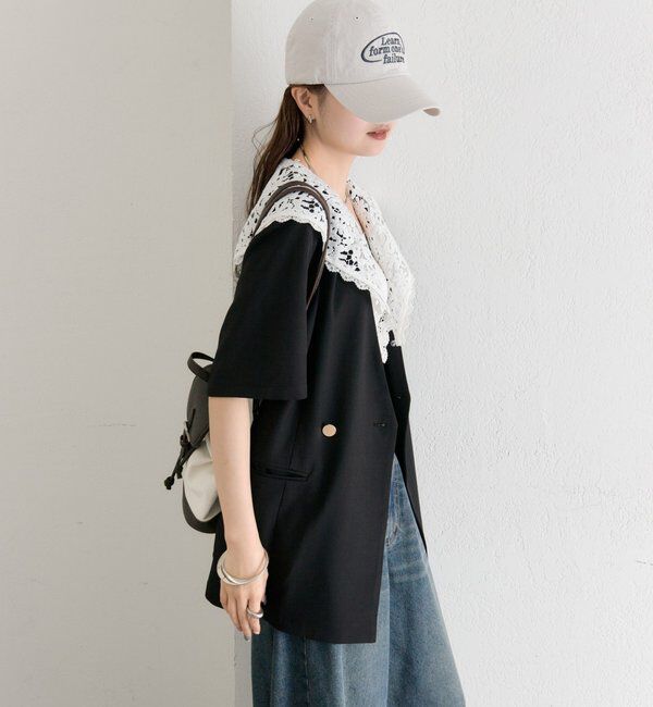  「レース付け襟半袖ジャケット」|テーラードジャケット|