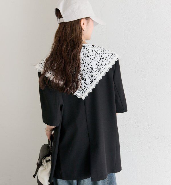  「レース付け襟半袖ジャケット」|テーラードジャケット|
