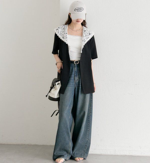  「レース付け襟半袖ジャケット」|テーラードジャケット|