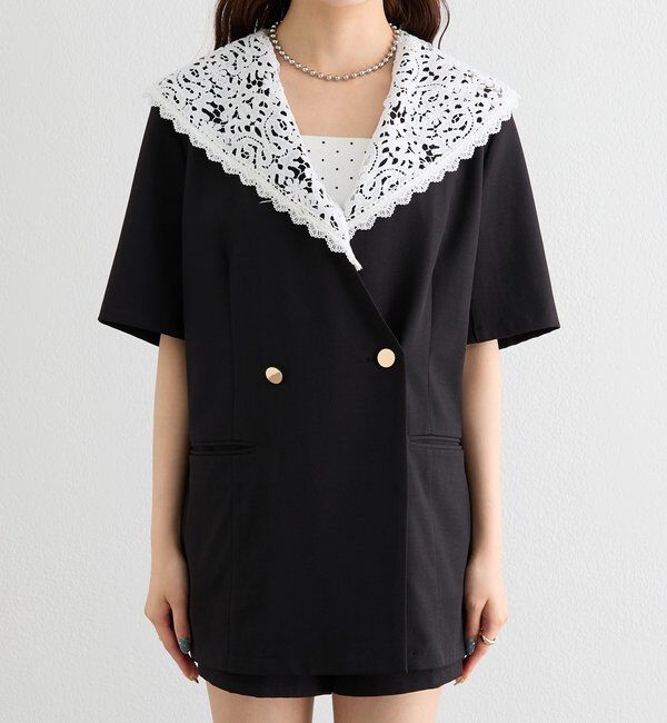  「レース付け襟半袖ジャケット」|テーラードジャケット|
