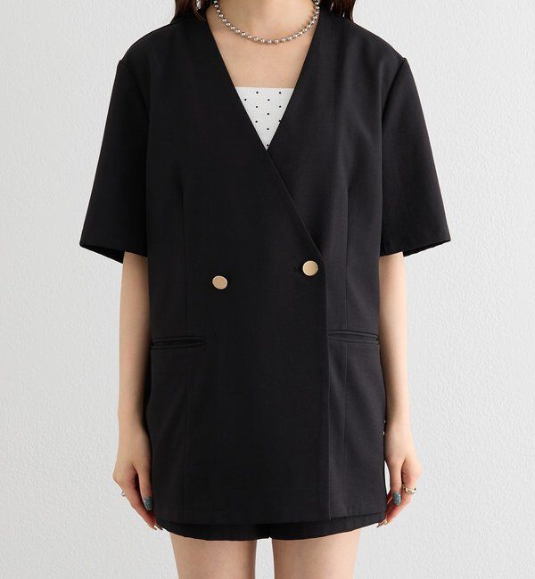  「レース付け襟半袖ジャケット」|テーラードジャケット|