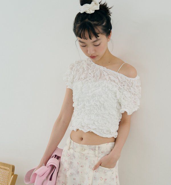  「ふわふわシャーリングTシャツ」|Tシャツ・カットソー|