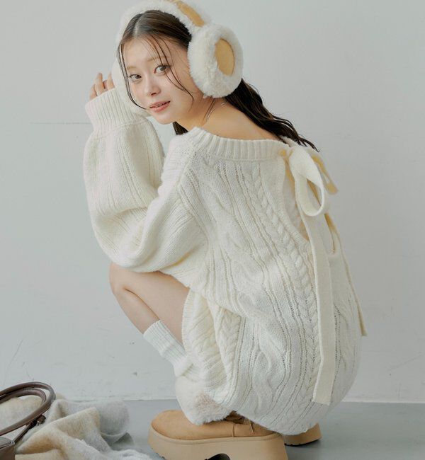  「バックオープンケーブルルーズワンピース」|ワンピース|アイボリー