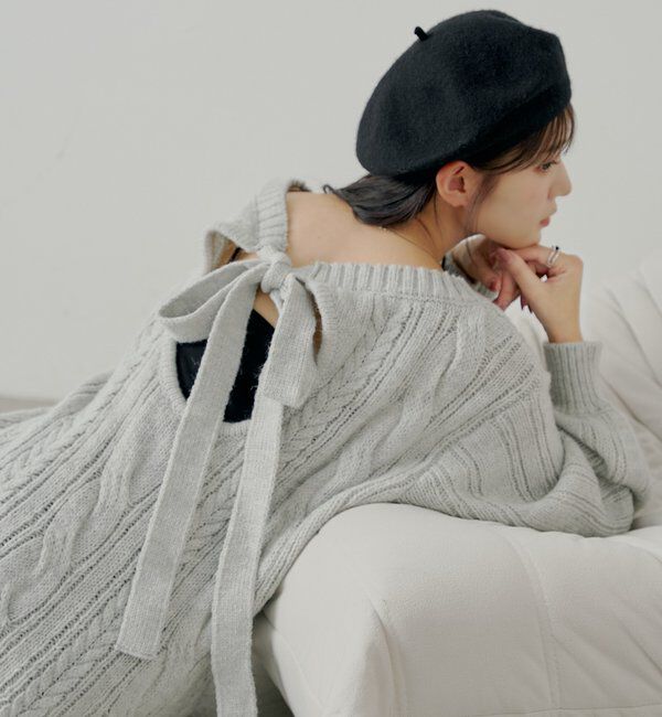  「バックオープンケーブルルーズワンピース」|ワンピース|グレー