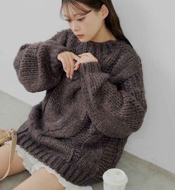  「ビッグケーブルルーズミニワンピース」|ワンピース|ブラウン