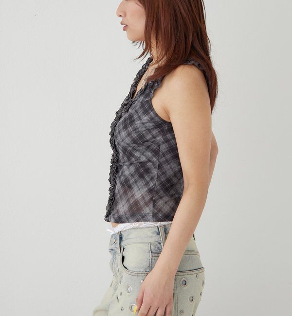  「センターフリルキャミ(チェック柄/ドット柄)」|キャミソール|