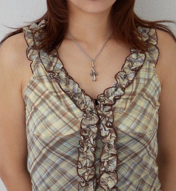  「センターフリルキャミ(チェック柄/ドット柄)」|キャミソール|