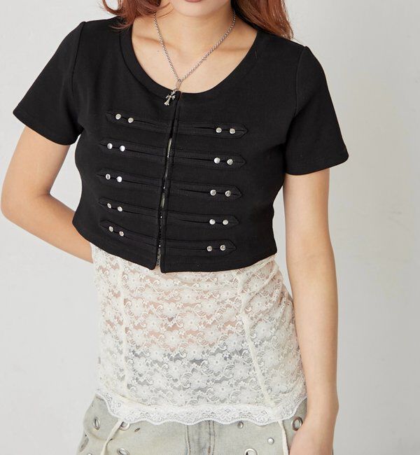  「【WEB限定サイズあり】ナポレオンショート半袖トップス」|Tシャツ・カットソー|ブラック