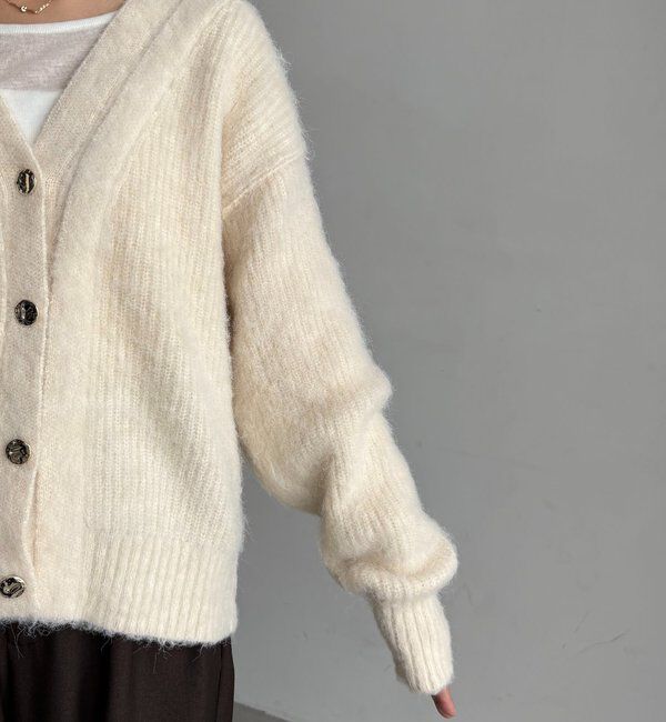  「ニュアンスボタンレイヤード風カーディガン」|カーディガン|