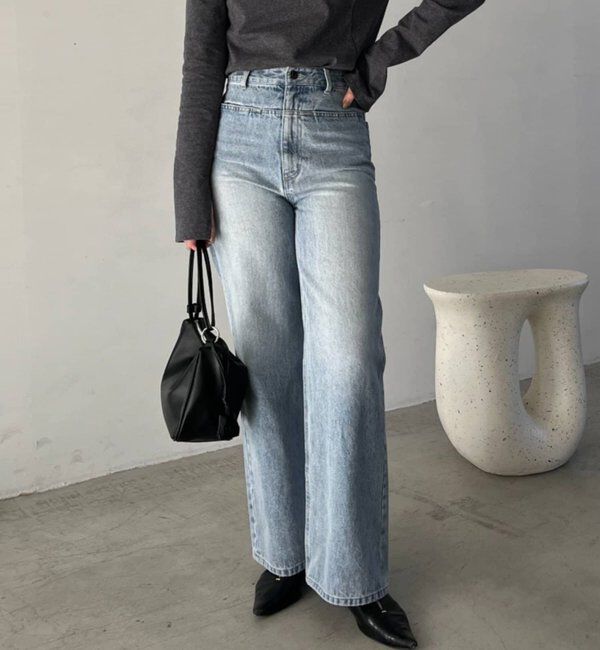 「【低身長サイズあり】スリットポケットストレートデニム」|デニム|