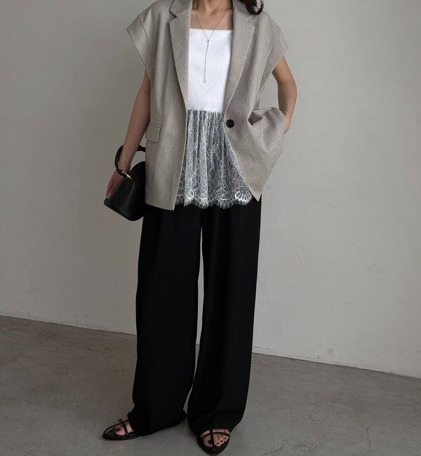  「【防シワ/手洗い可/伸縮性◎】〈C.L〉リネンタッチハーフスリーブジャケット」|ベスト・ジレ|