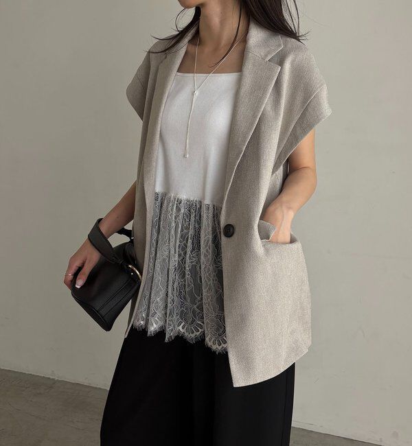  「【防シワ/手洗い可/伸縮性◎】〈C.L〉リネンタッチハーフスリーブジャケット」|ベスト・ジレ|