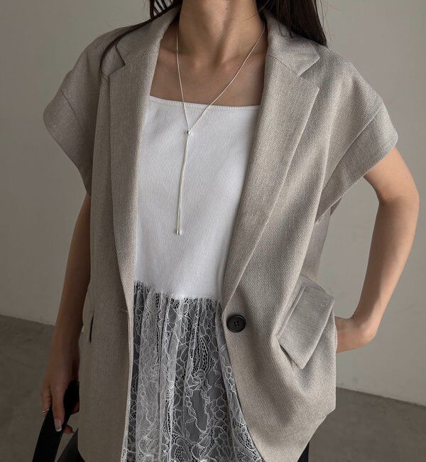  「【防シワ/手洗い可/伸縮性◎】〈C.L〉リネンタッチハーフスリーブジャケット」|ベスト・ジレ|