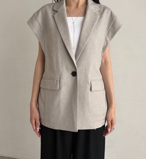  「【防シワ/手洗い可/伸縮性◎】〈C.L〉リネンタッチハーフスリーブジャケット」|ベスト・ジレ|
