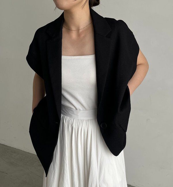  「【防シワ/手洗い可/伸縮性◎】〈C.L〉リネンタッチハーフスリーブジャケット」|ベスト・ジレ|