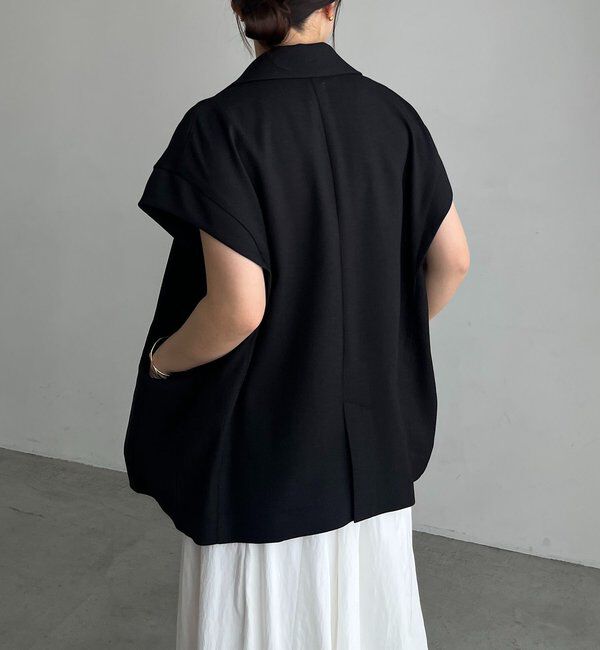  「【防シワ/手洗い可/伸縮性◎】〈C.L〉リネンタッチハーフスリーブジャケット」|ベスト・ジレ|