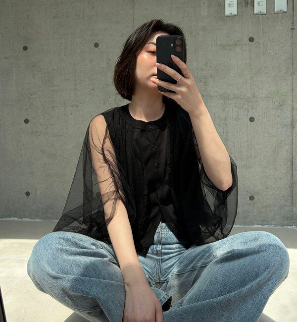  「【二の腕カバー◎】〈C.L〉チュールレイヤードノースリニット」|ニット・セーター|