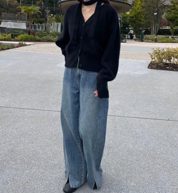  「ファーウールタイ付きカーディガン」|カーディガン|