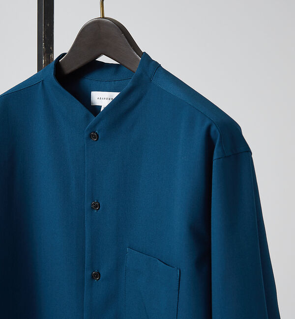 ABAHOUSE「【変形襟】シャンブレーツイル カラーレス シャツ / バンドカラーシャツ / 従」|シャツ・ブラウス|ダークグリーン