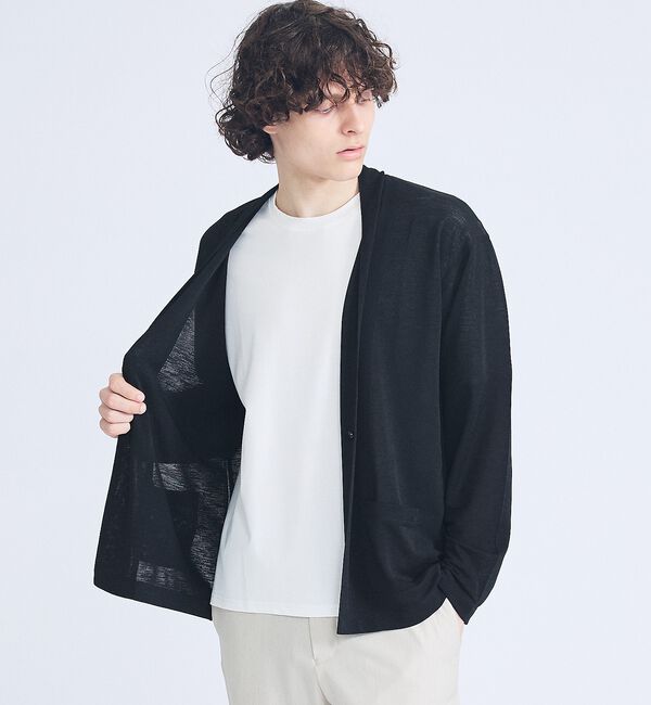 ABAHOUSE「【定番/シアー素材】ストレッチ カノコ ワンボタン カーディガン」|カーディガン|