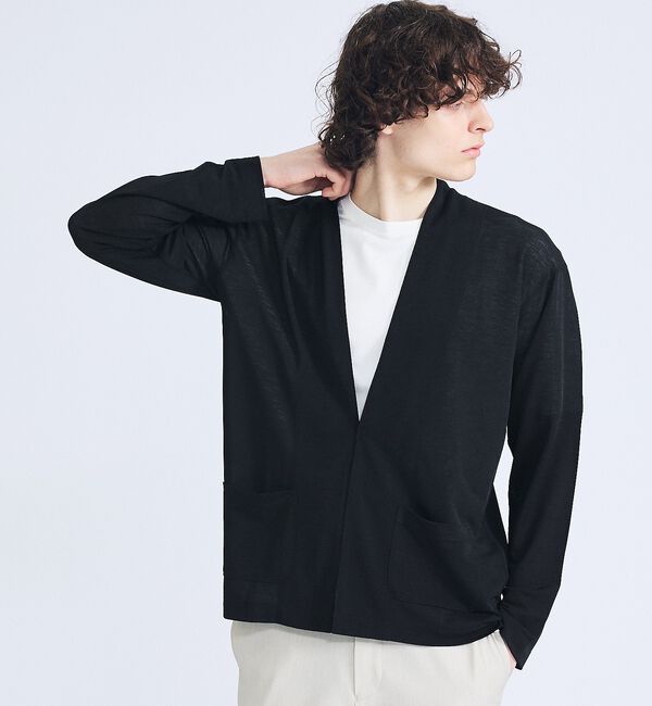 ABAHOUSE「【定番/シアー素材】ストレッチ カノコ ワンボタン カーディガン」|カーディガン|