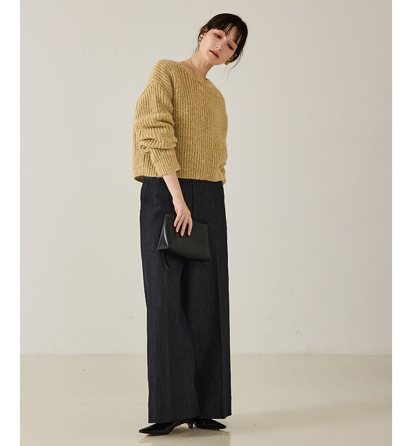 qualite「【前後で着回し可能】2WAYラメニットカーディガン」|カーディガン|