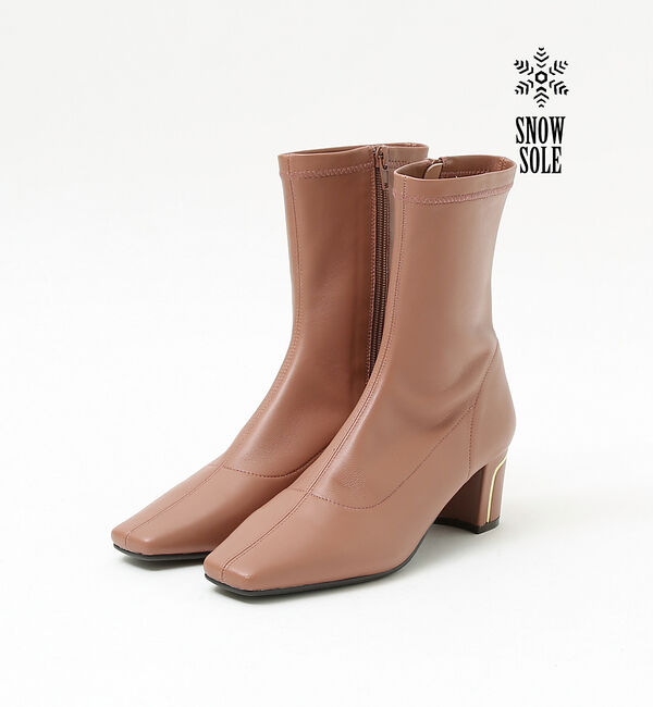 AU BANNISTER「【スノーソール/晴雨兼用】メタルラインヒールストレッチブーツ」|ショートブーツ|スモークピンク